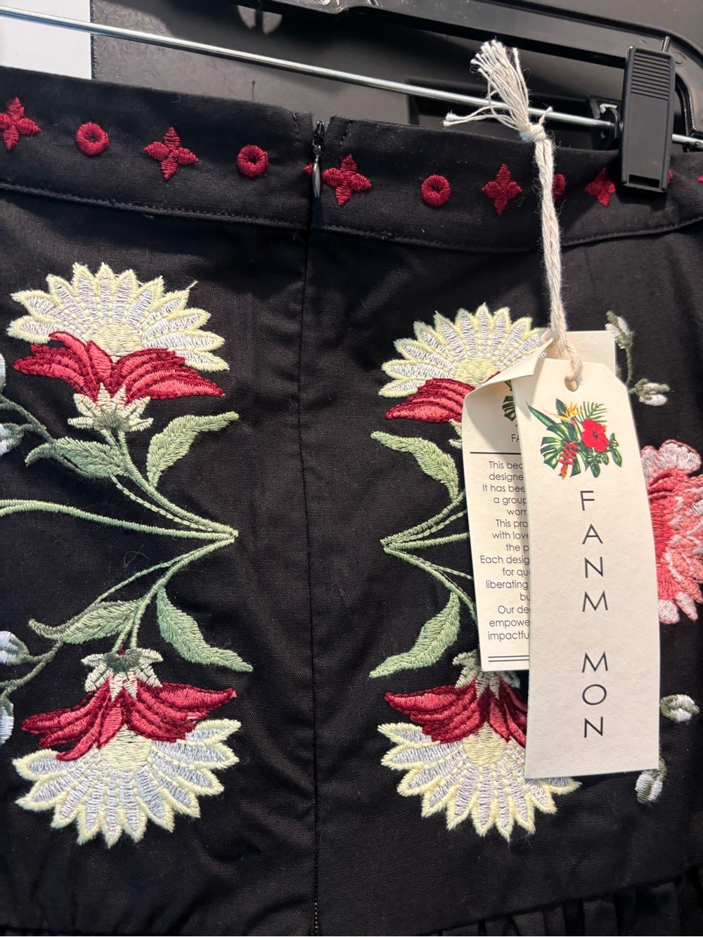 Fanm Mon Niger Set Midi Skirt & Blouse Embroidered Black Puff Sleeve Small NWT - Picture 10 of 14